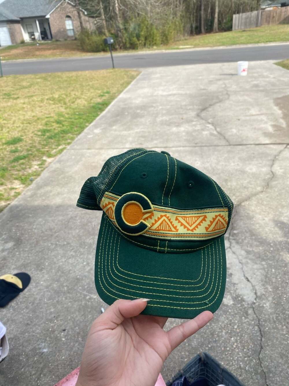Republic Green Colorado Flag Aztec Tribal Pattern Mesh Trucker Hat